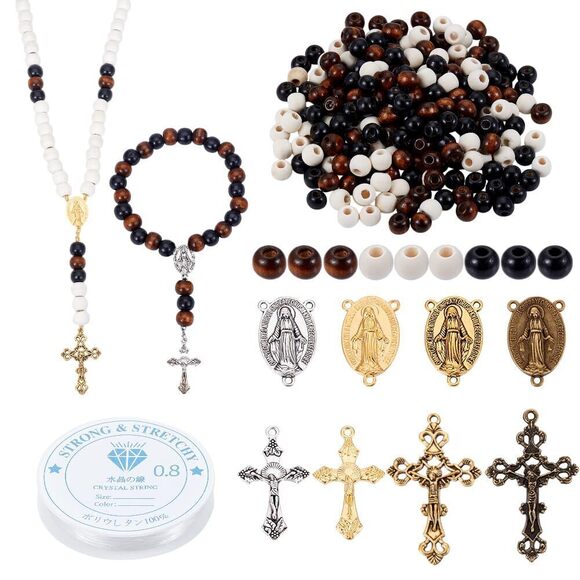 Jewelry - 6489 About 348 Pcs Rosary Jewelry Making Kit, Including Wood Round Beads